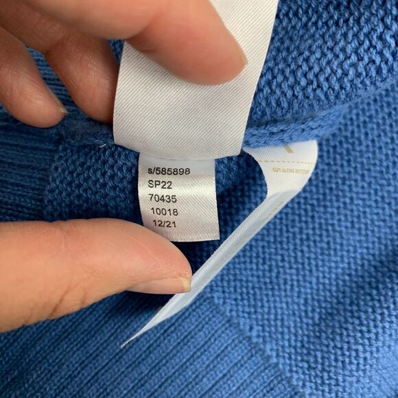 Loft Ann Taylor Cardigan Womens S Small Cadet Blue Cotton Big Button Ribbed Trim - Picture 11 of 14